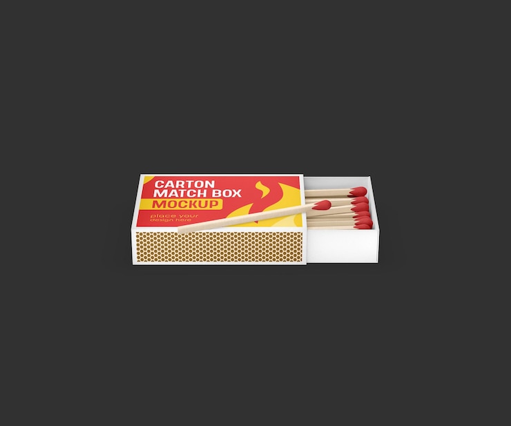 PSD mockup kotak korek api karton