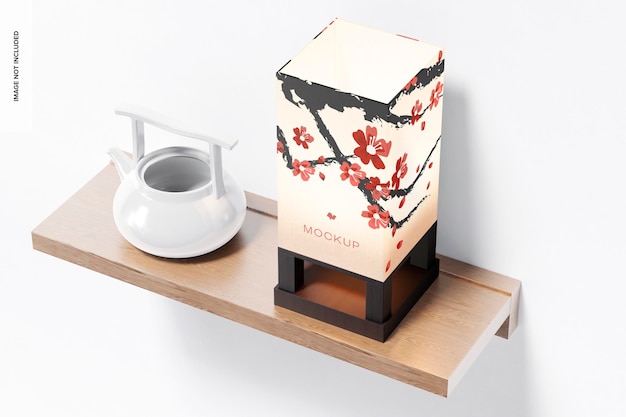 Mockup de lámpara de papel de escritorio japonés, vista de ángulo alto