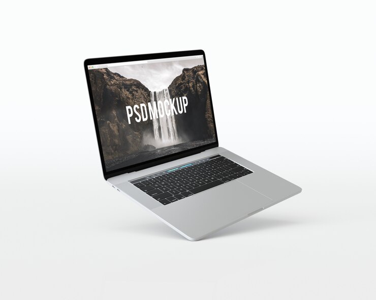 PSD mockup laptop dengan latar belakang putih