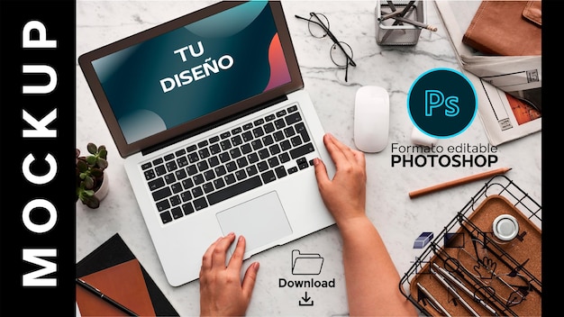 PSD mockup laptop escritorio también conocido como