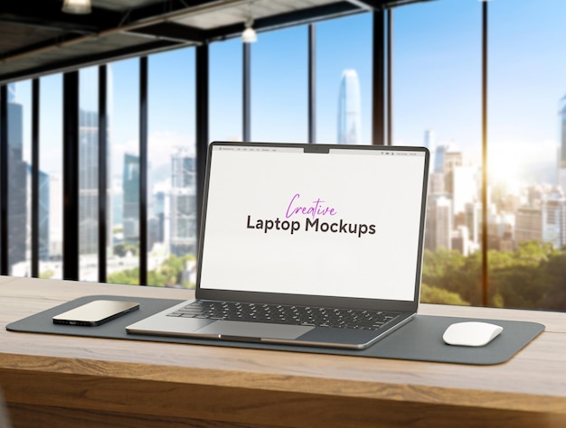 Mockup-Laptop mit Blick auf das Fenster