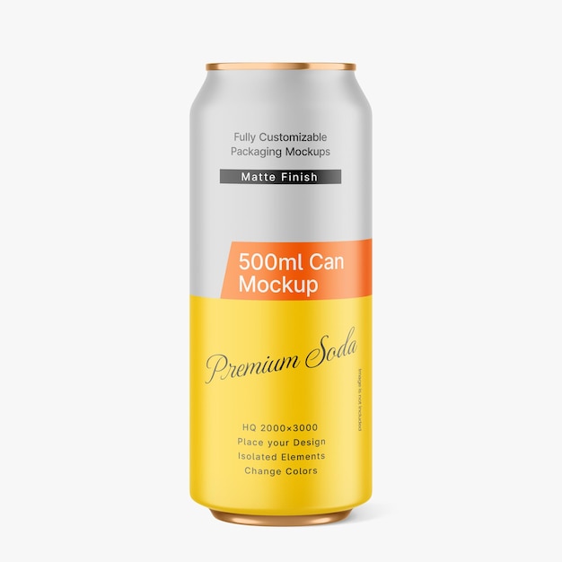 Mockup de una lata de refresco de 500 ml
