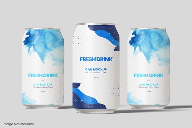 Mockup de Lata de Refresco con Efecto de Gota de Agua