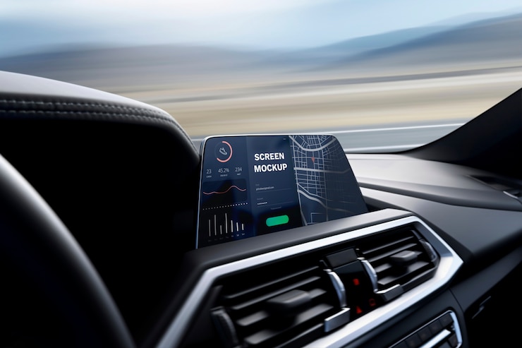 PSD mockup layar di dalam mobil