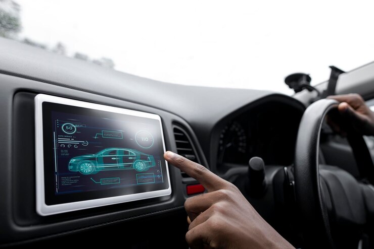 PSD mockup layar sentuh navigasi gps di psd mobil pintar