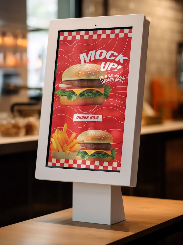 PSD mockup layar swalayan di restoran