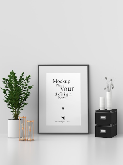 Mockup leerer fotorahmen im wohnzimmer