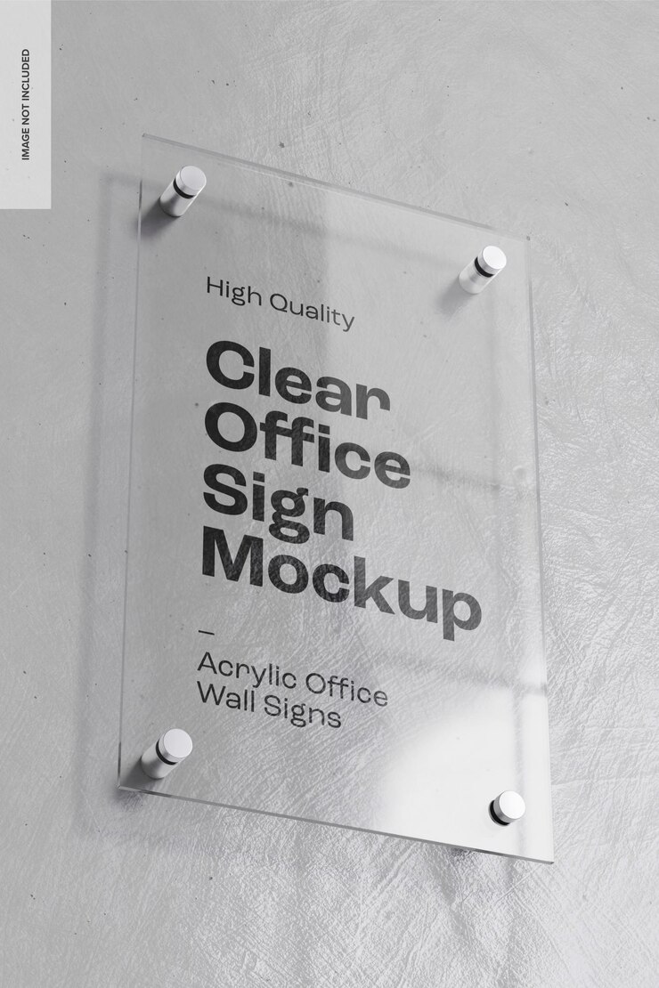 PSD mockup de letrero de oficina transparente, vista de ángulo bajo