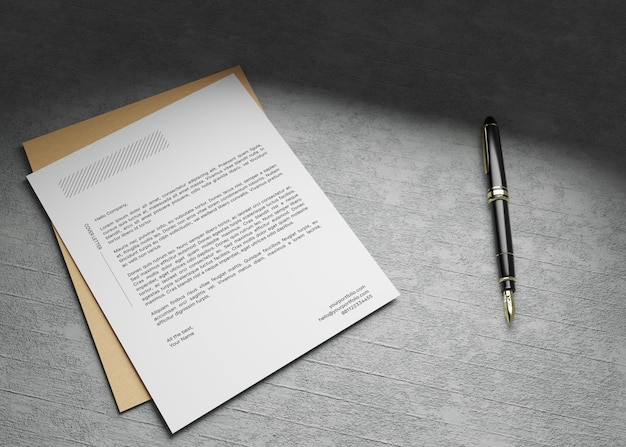 PSD mockup de lettre sur papier avec fond en béton