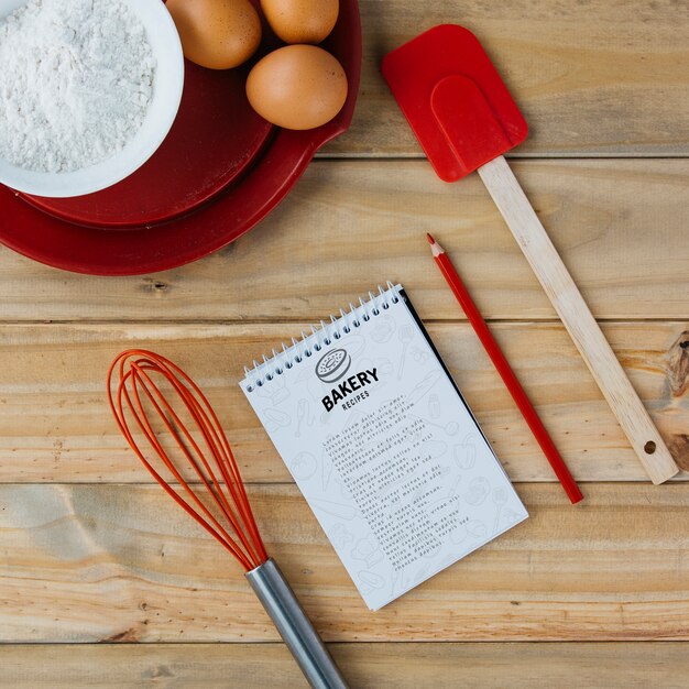 Mockup de libreta con concepto de cocina y recetas