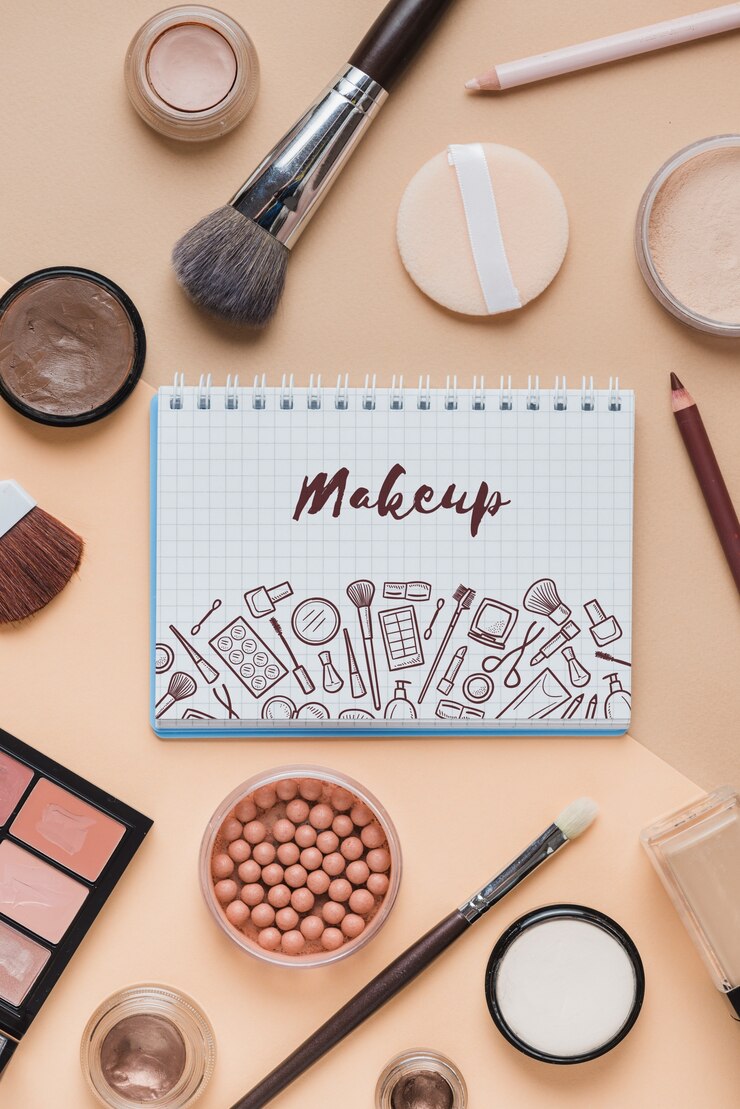 PSD mockup de libreta con concepto de makeup