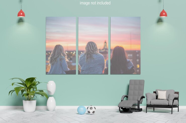 PSD mockup de lienzo apoyado en la pared