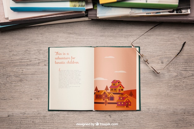 PSD mockup de literatura con gafas