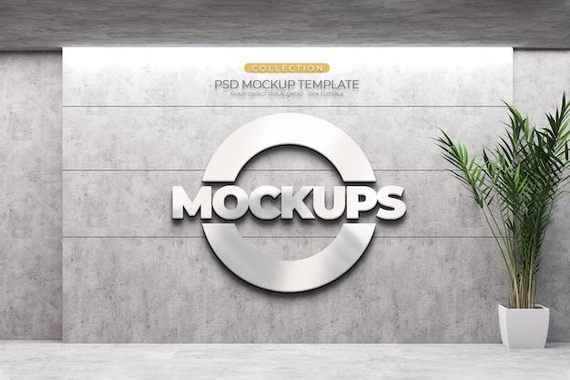 Mockup logo 3D in rilievo, motivo vegetale, leggero e texture cemento