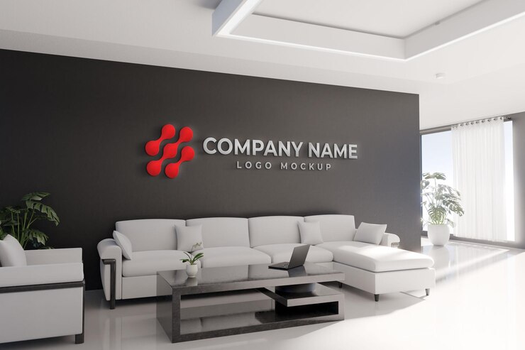 Mockup de logo 3D sur le mur de la salle d'attente