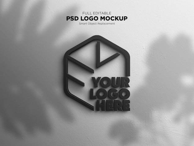 Mockup logo 3d nero sul muro bianco