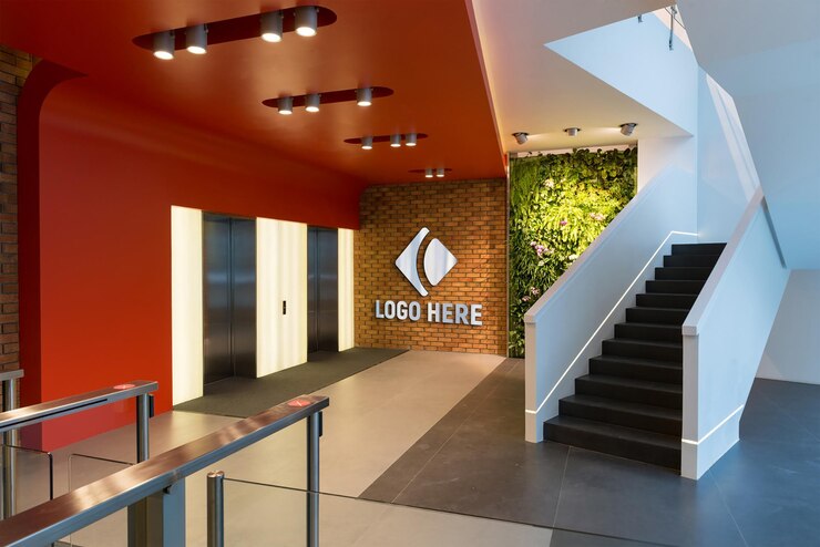 PSD mockup de logo de l'entreprise mockup du logo sur office bakcground