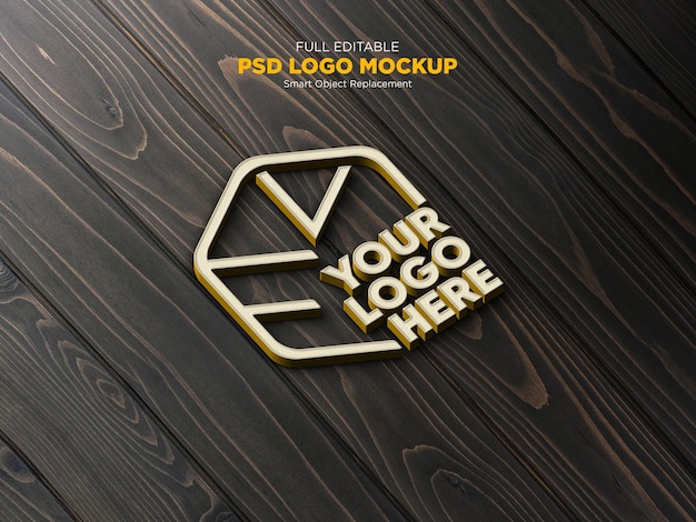 PSD mockup de logo con fondo de madera