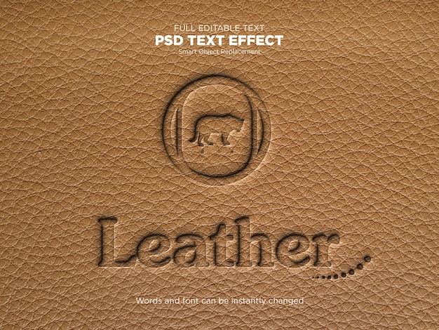 PSD mockup de logo grabado sobre un fondo de cuero marrón