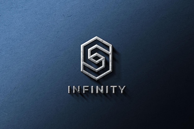 Mockup logo metallico su una parete blu