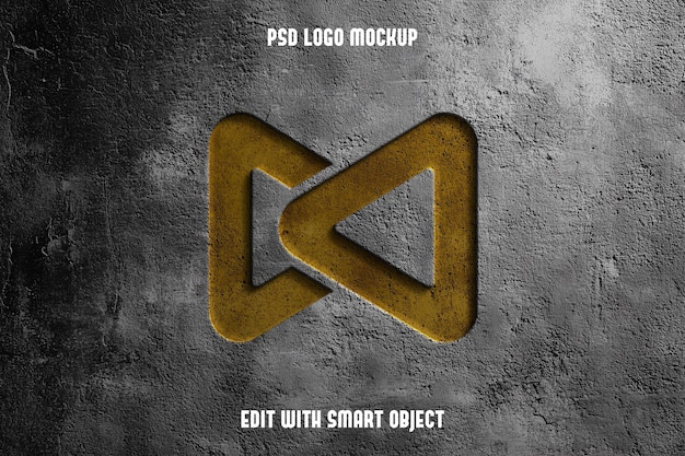 Mockup de logo métallique 3D réaliste sur béton sombre
