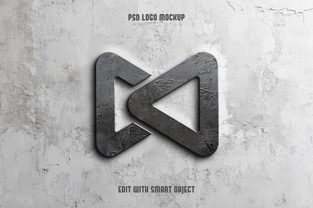 Mockup de logo métallique 3D réaliste sur un mur de béton