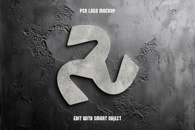 Mockup de logo métallique 3D réaliste sur un mur de béton