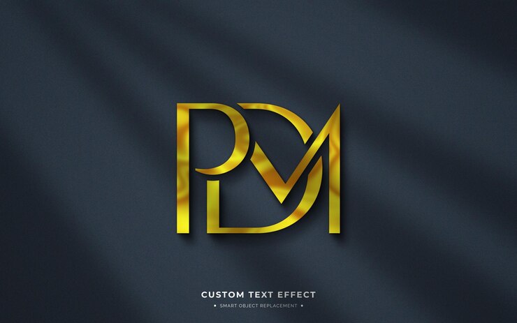 PSD mockup de logo en or sur un mur ou un fond bleu foncé