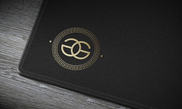 Mockup logo oro goffrato su pelle nera