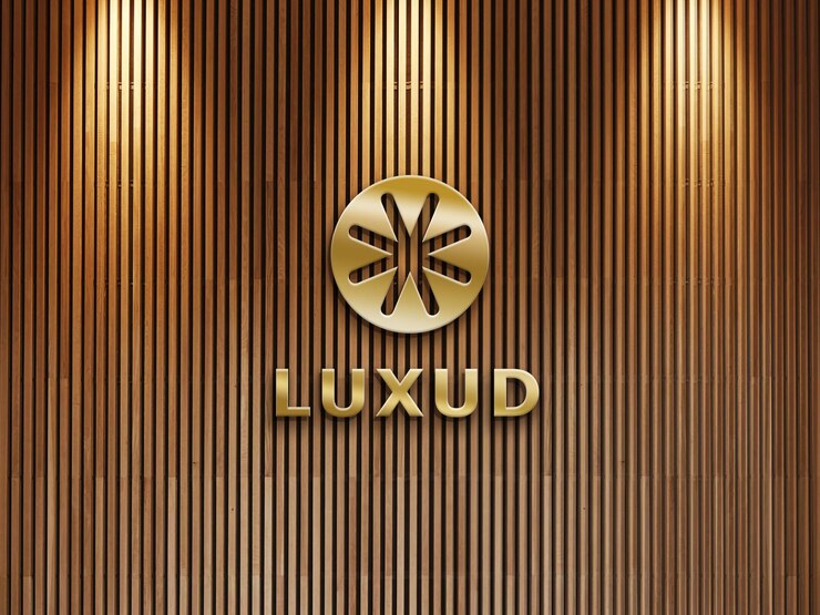 Mockup logo oro metallizzato 3D su una parete interna del pannello di legno
