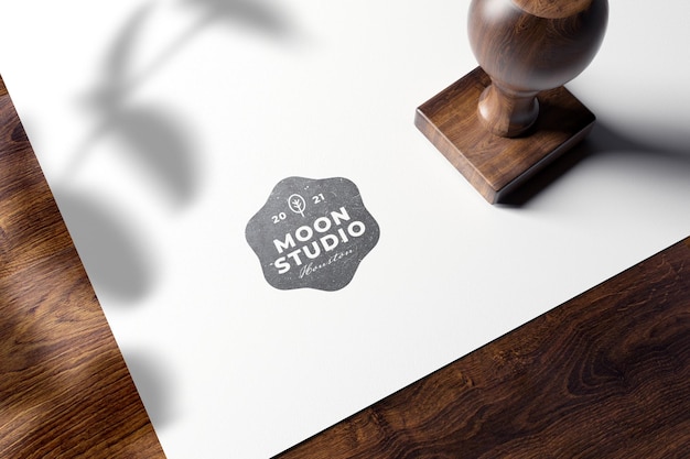 Mockup logo quadrato timbro di gomma
