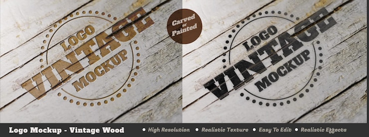 PSD mockup logo realistico vintage con vernice o intagliato inciso