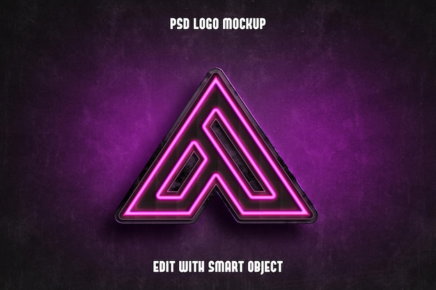 Mockup del logotipo 3D de neón púrpura