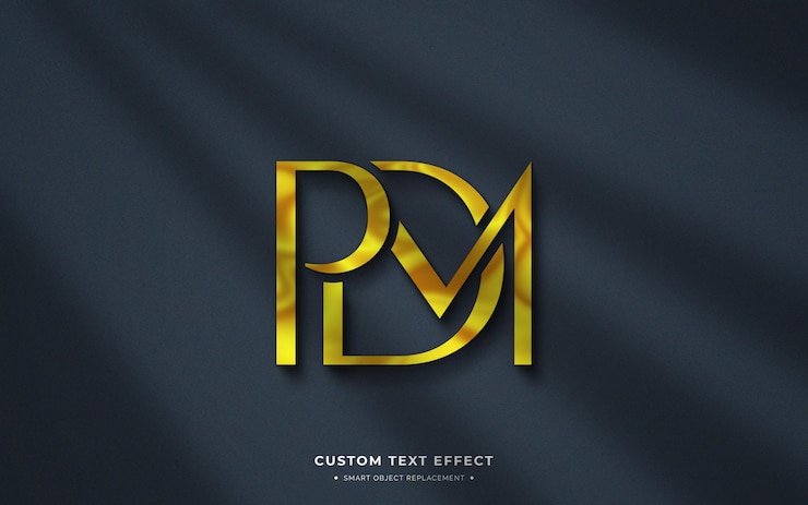PSD mockup de logotipo dorado en pared o fondo azul oscuro
