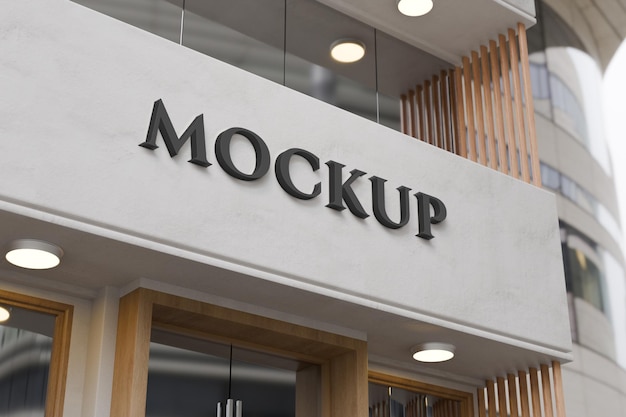 Mockup del logotipo de la fachada del edificio de la tienda