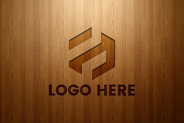 PSD mockup del logotipo grabado en madera.