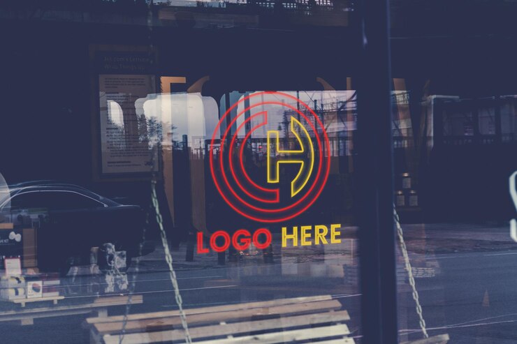 PSD mockup del logotipo del letrero de la ventana