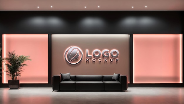 PSD mockup de logotipo de neón ligero metálico plateado realista