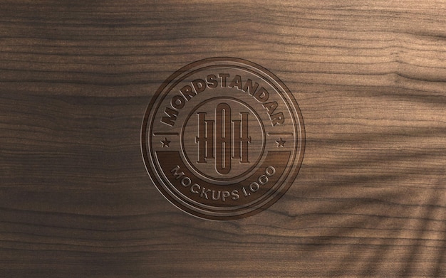 Mockup de logotipo en relieve en madera