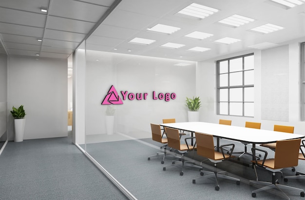 PSD mockup del logotipo de la sala de reuniones de la oficina