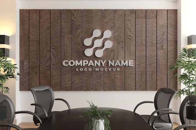 PSD mockup del logotipo de la señal de pared de madera para interiores