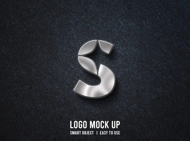 Mockup del logotipo Silver Metal S en un fondo negro con textura