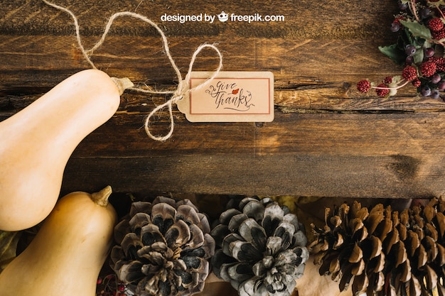 PSD mockup con madera de otoño