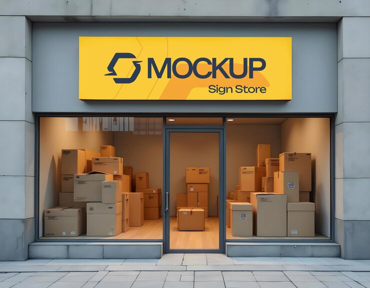 PSD mockup de marca de carga de la tienda de señales