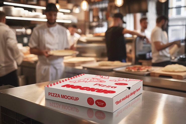 PSD mockup de la marca de la deliciosa pizza