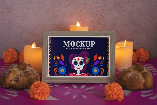 PSD mockup del marco de dia de muertos