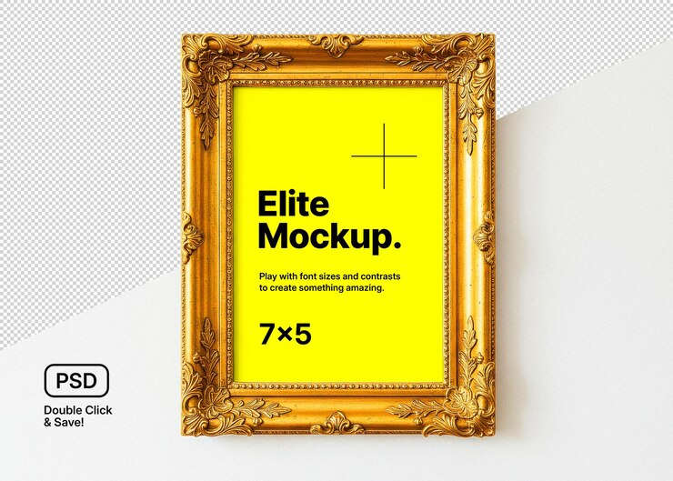 PSD mockup del marco dorado 7x5