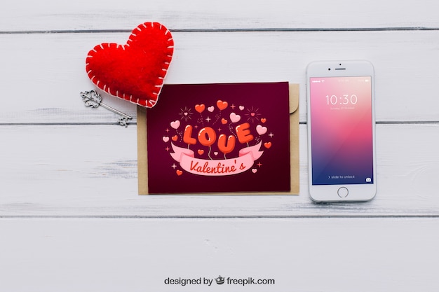 PSD mockup de marco y elementos de san valentín