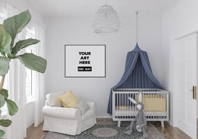 PSD mockup de marco horizontal en habitación infantil