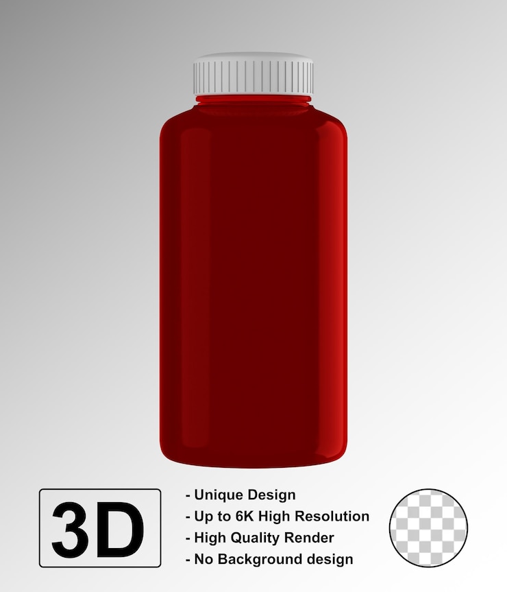 PSD mockup de la medicina de goma de la botella de la píldora de color rojo